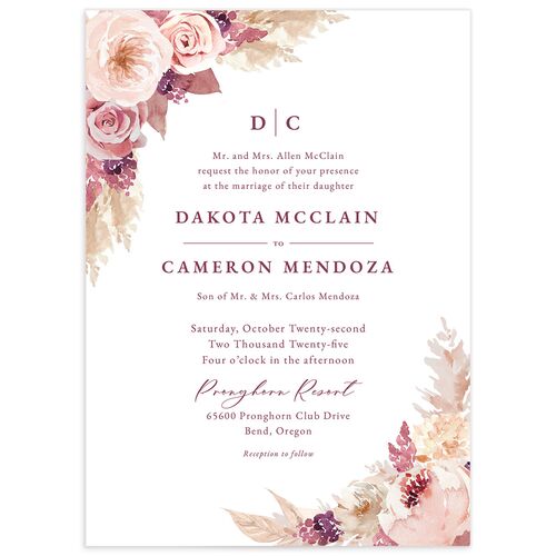 Watercolor Roses Wedding Invitations - Rose Pink