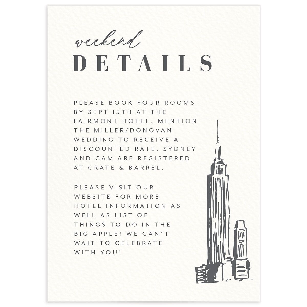 Manhattan Skyline Wedding Enclosure Cards front in Jewel Green