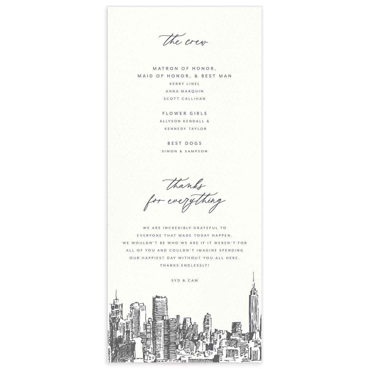 Manhattan Skyline Wedding Programs back in Jewel Green
