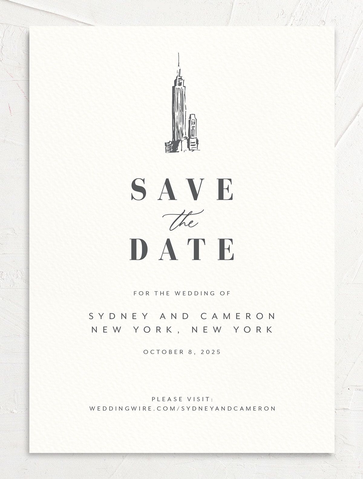 Manhattan Skyline Save the Date Cards back in Jewel Green