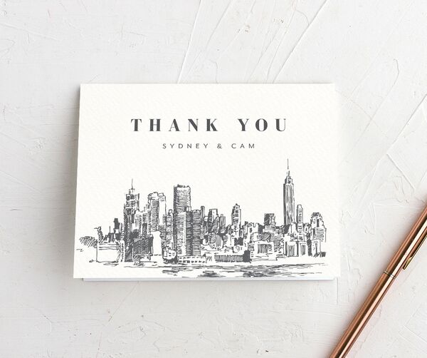Manhattan Skyline Thank You Cards front in Jewel Green