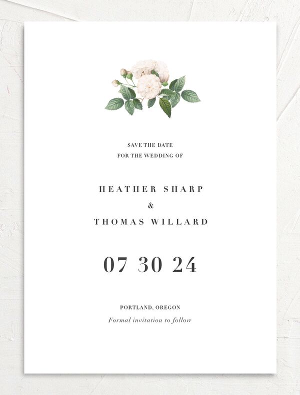 Timeless Blooms Save the Date Cards front in Pure White