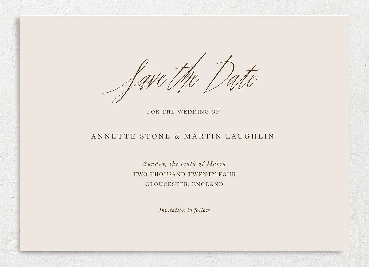 Mediterranean Olive Save the Date Cards front in Champagne