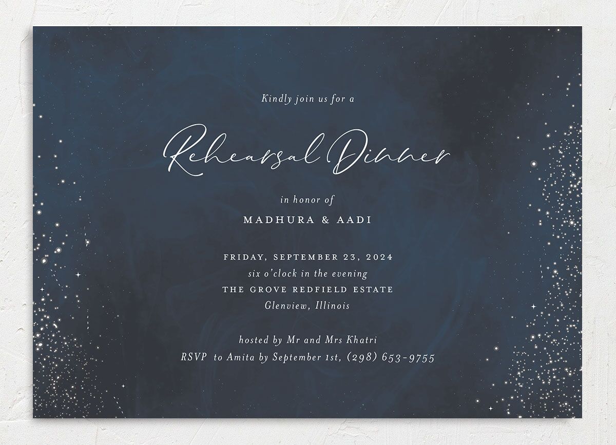 Shooting Stars Rehearsal Dinner Invitations front in French Blue