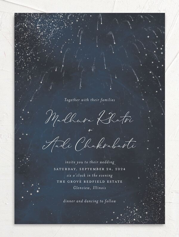 Shooting Stars Wedding Invitations front in French Blue