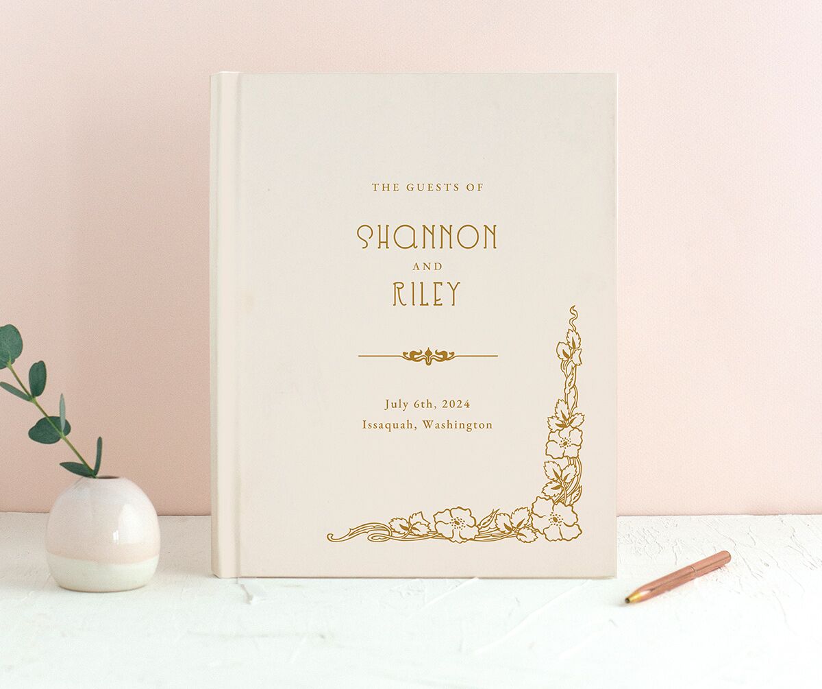 Floral Antiquity Wedding Guest Book front in Dijon