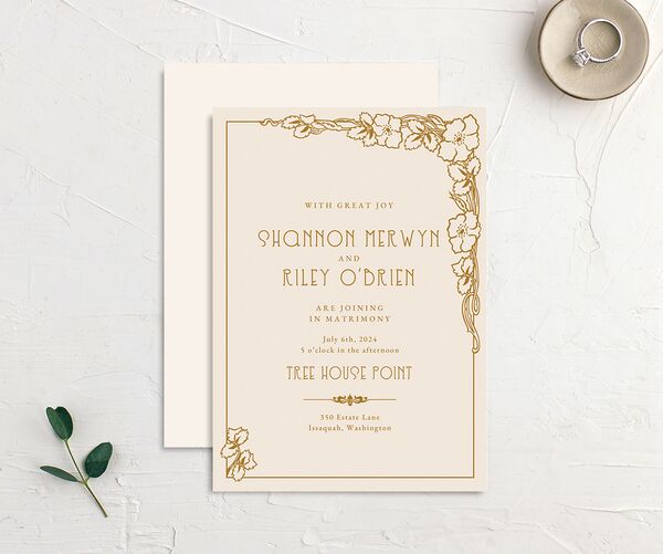 Floral Antiquity Wedding Invitations front-and-back in Dijon