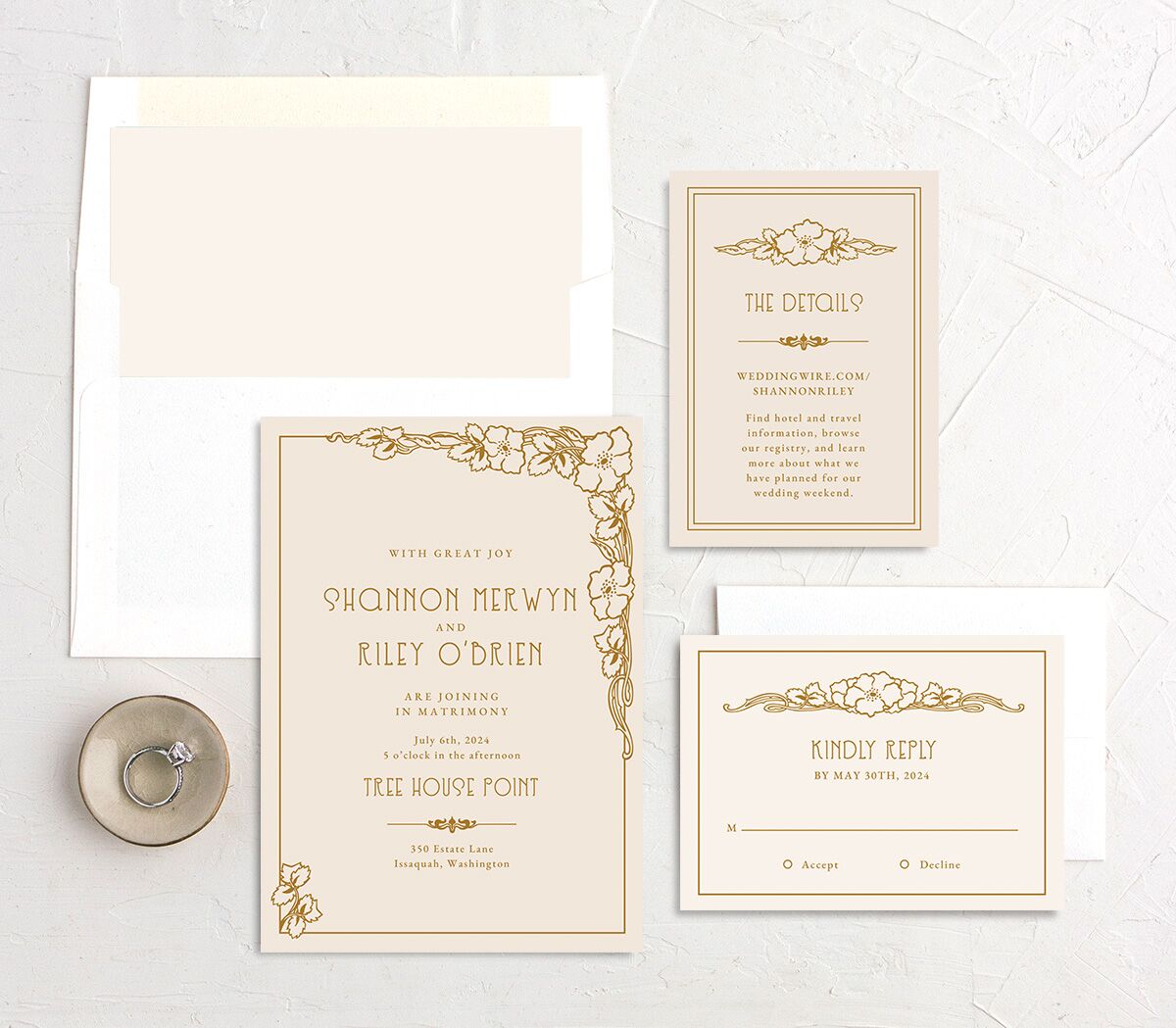 Floral Antiquity Wedding Invitations suite in Dijon