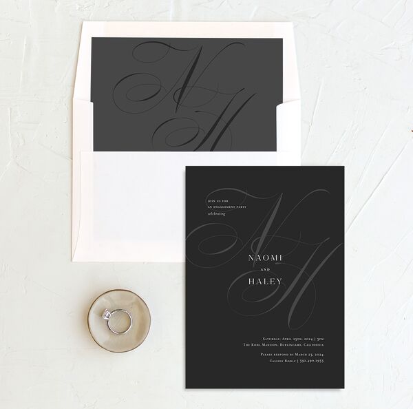 Elegant Initials Bridal Shower Invitations envelope-and-liner in Midnight