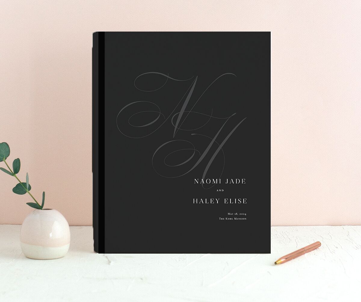 Elegant Initials Wedding Guest Book front in Midnight