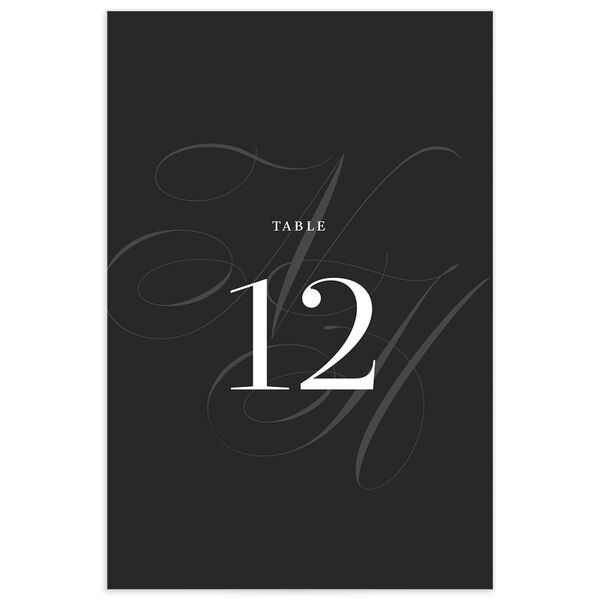 Elegant Initials Table Numbers front in Midnight