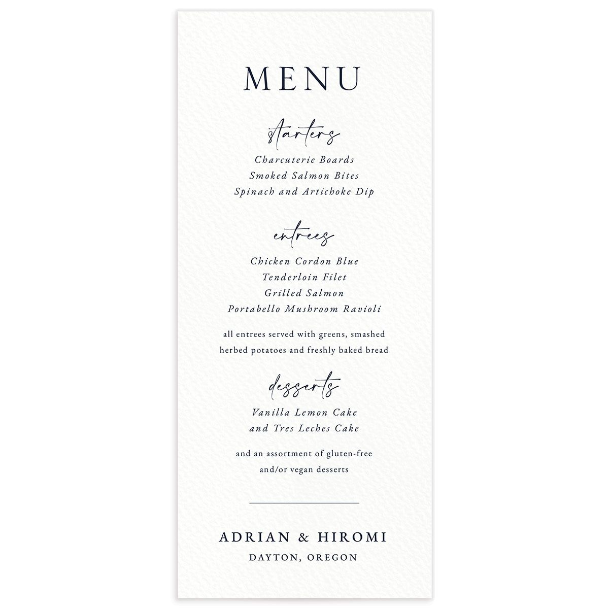Watercolor Hills Menus front in French Blue