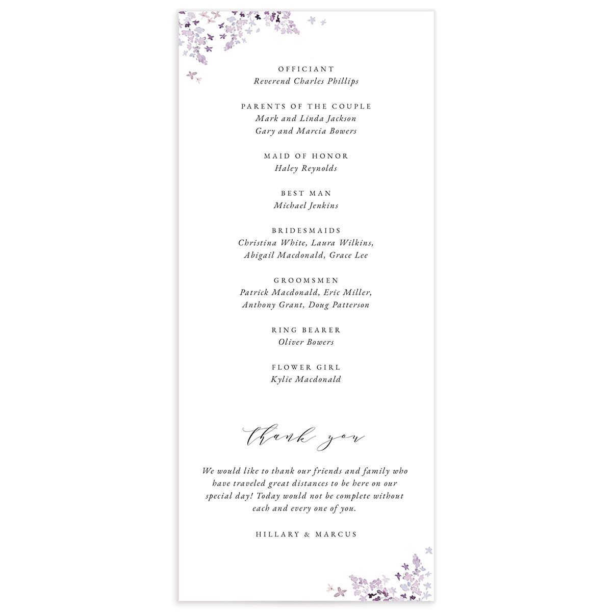 Lilac Garland Wedding Programs back in Jewel Purple