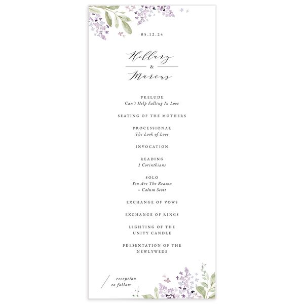 Lilac Garland Wedding Programs front in Jewel Purple