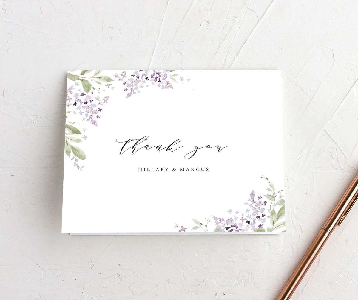 Lilac Garland Thank You Cards front in Jewel Purple