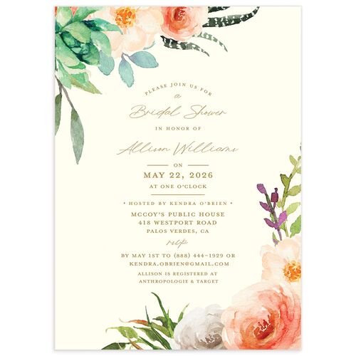 Lush Blooms Bridal Shower Invitations - Champagne