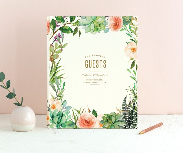 Lush Blooms Wedding Guest Book front in Champagne