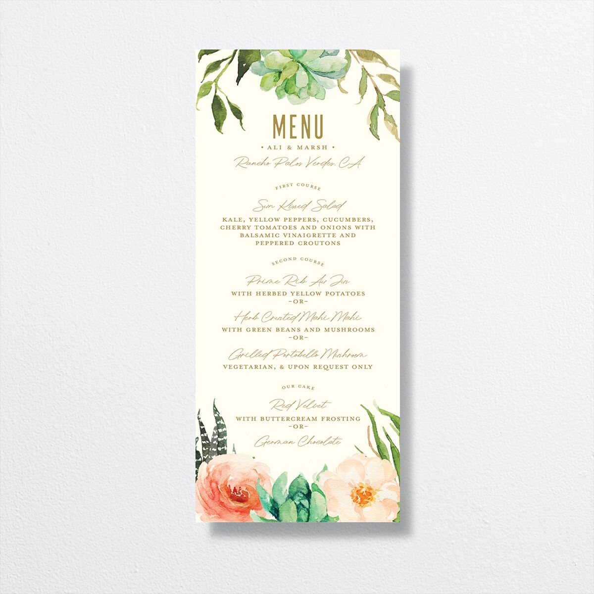 Lush Blooms Menus front in Champagne