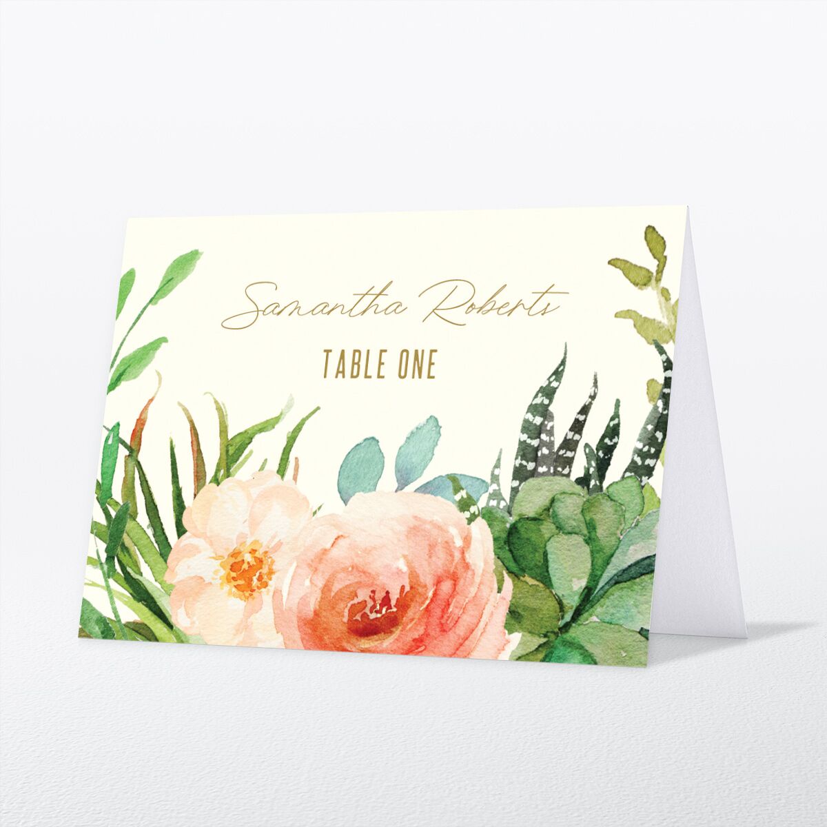 Lush Blooms Place Cards front in Champagne