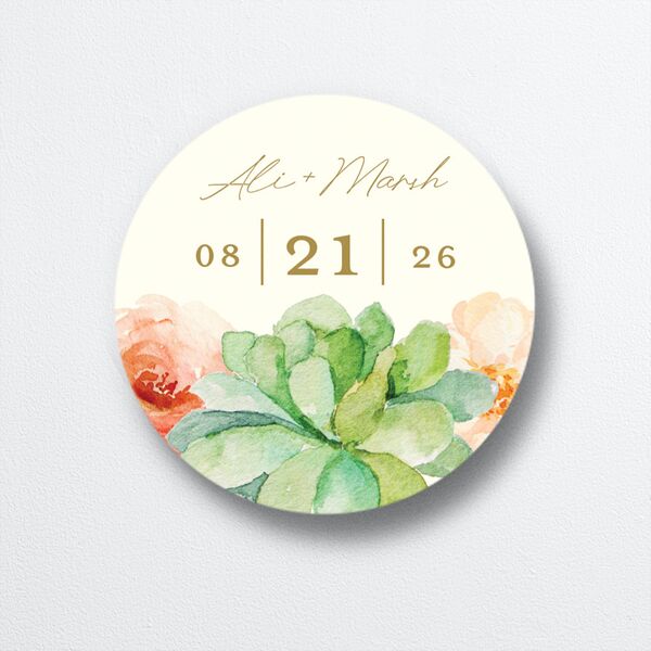 Lush Blooms Wedding Stickers front in Champagne