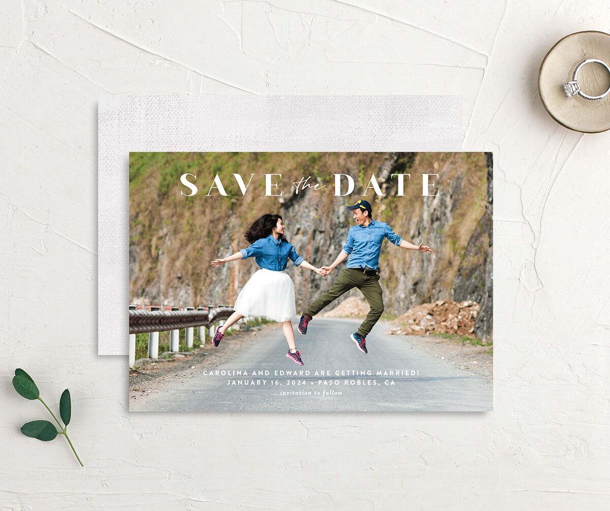 Simple Touches Save the Date Cards front-and-back in Silver