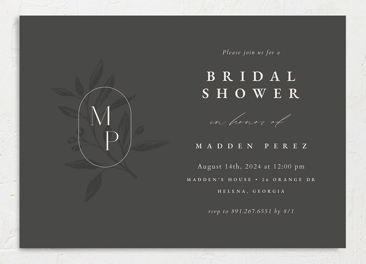 Timeless Monogram Bridal Shower Invitations front in Silver