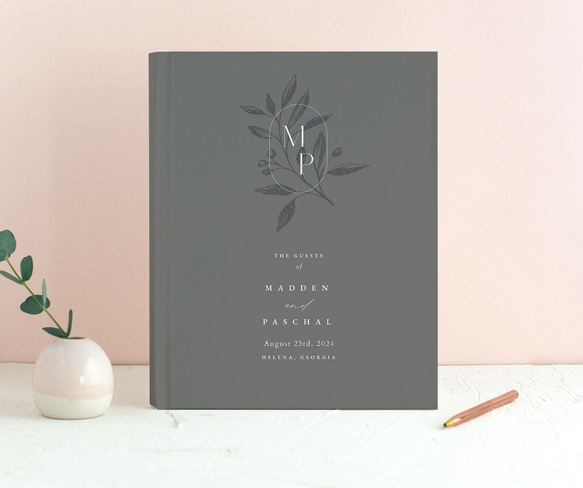 Timeless Monogram Wedding Guest Book front in Silver