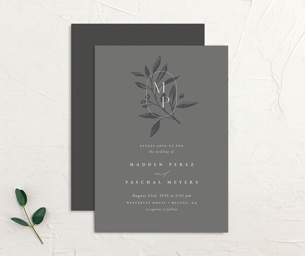 Timeless Monogram Wedding Invitations front-and-back in Silver
