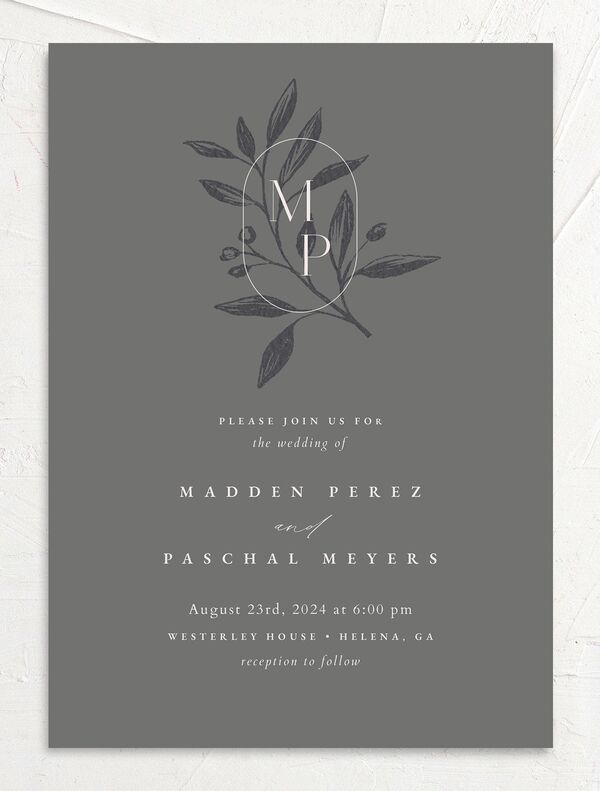 Timeless Monogram Wedding Invitations front in Silver