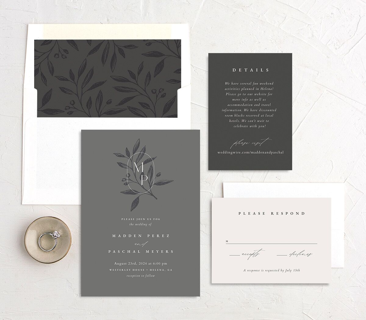 Timeless Monogram Wedding Invitations suite in Silver