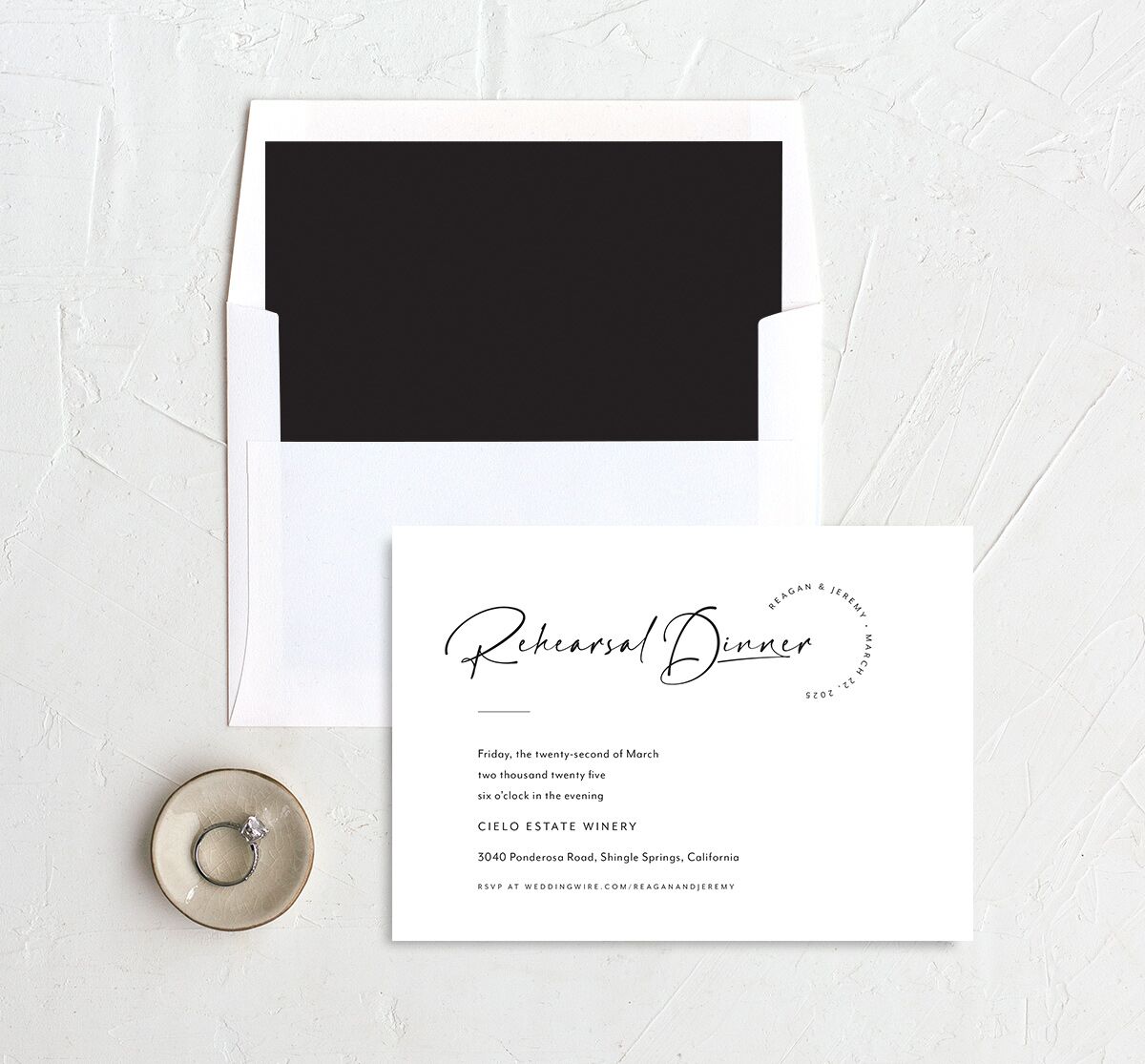 Signature Style Rehearsal Dinner Invitations envelope-and-liner in Pure White