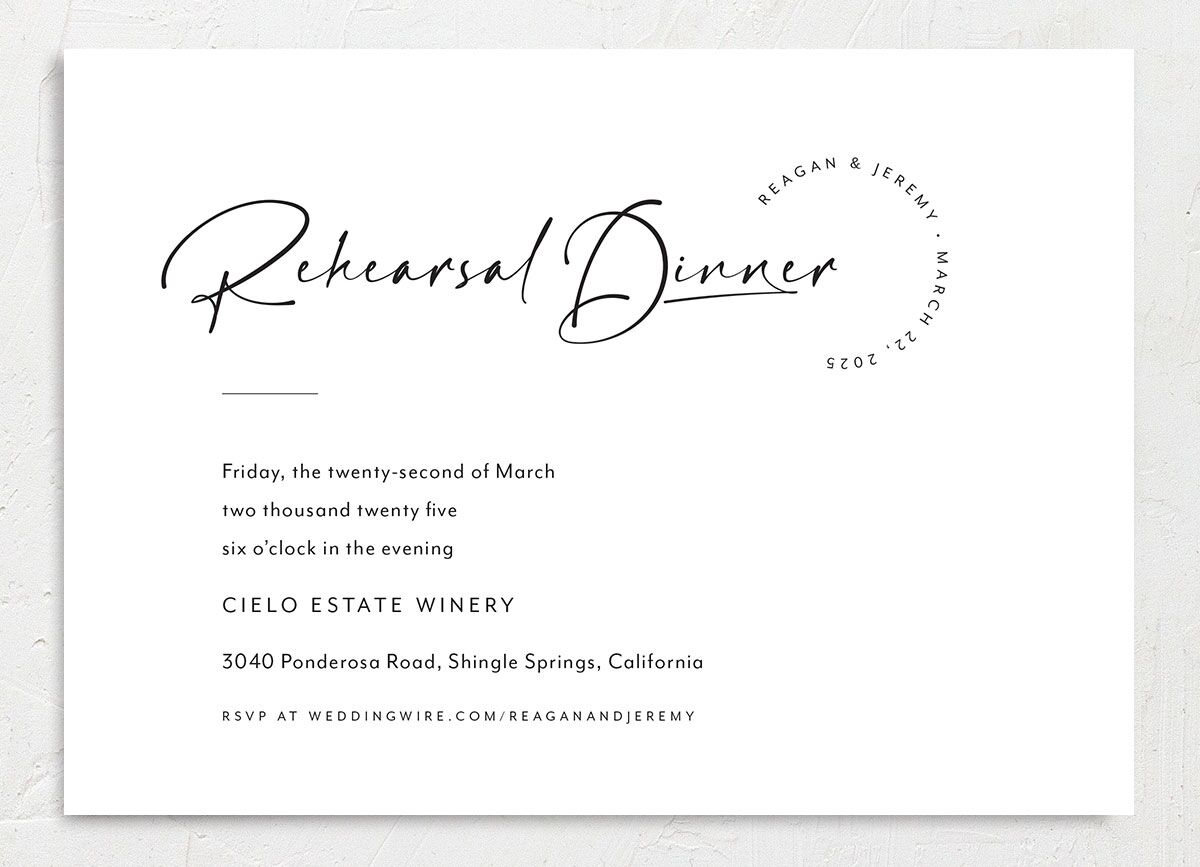 Signature Style Rehearsal Dinner Invitations front in Pure White