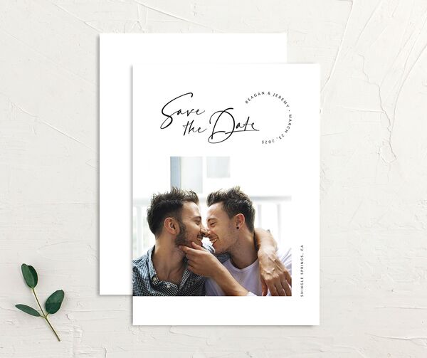 Signature Style Save the Date Cards front-and-back in Pure White