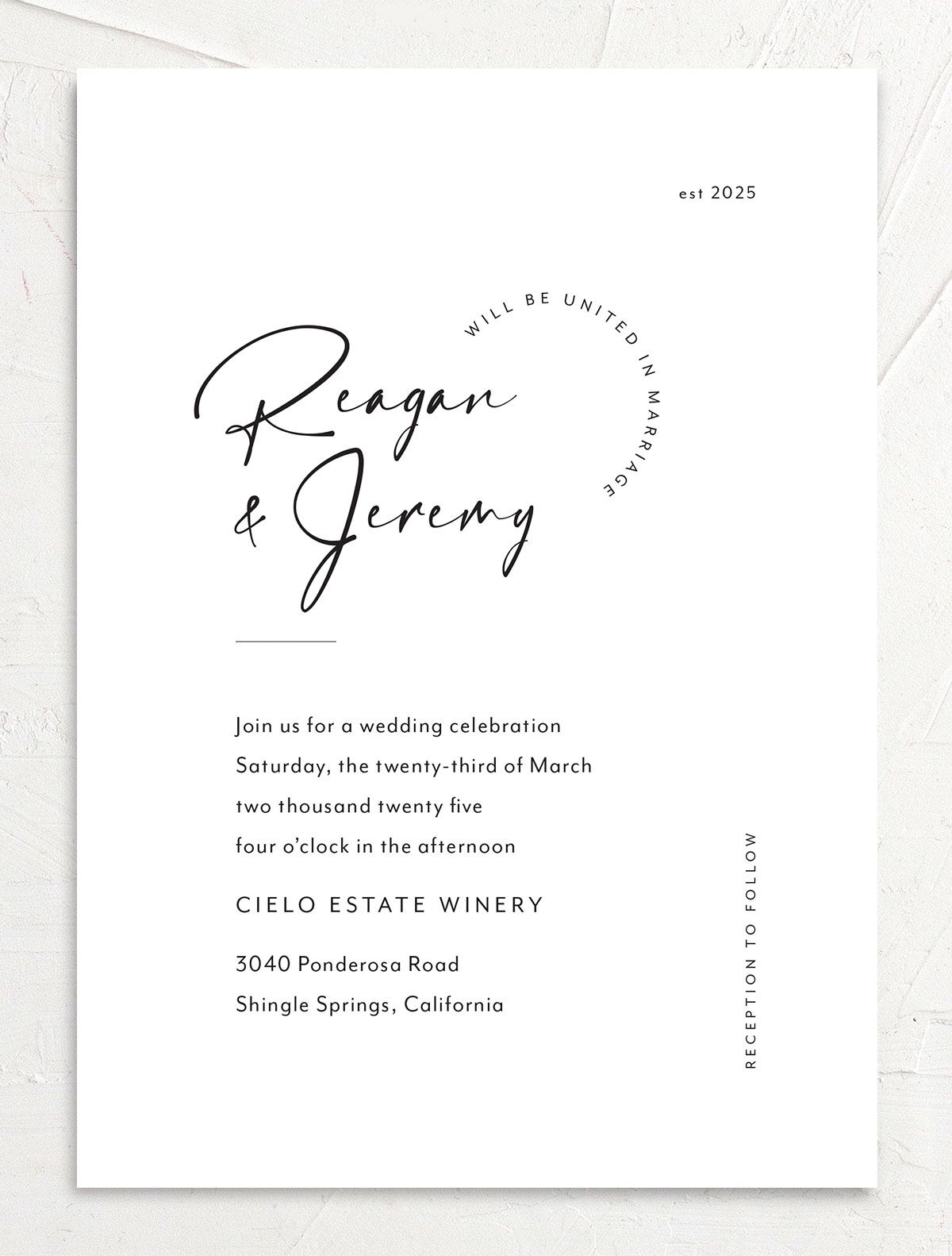 Signature Style Wedding Invitations front in Pure White