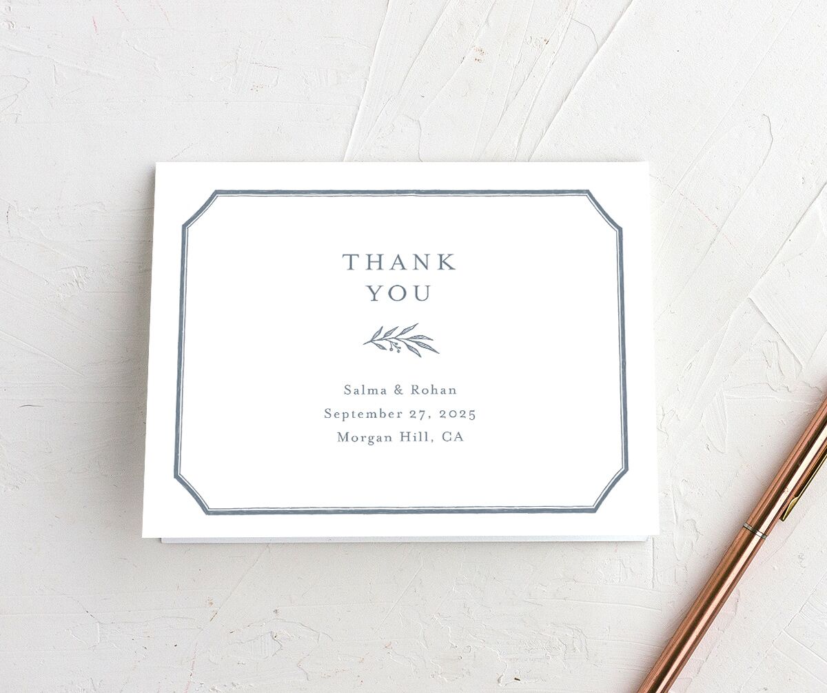 Elegant Emblem Thank You Cards front in French Blue