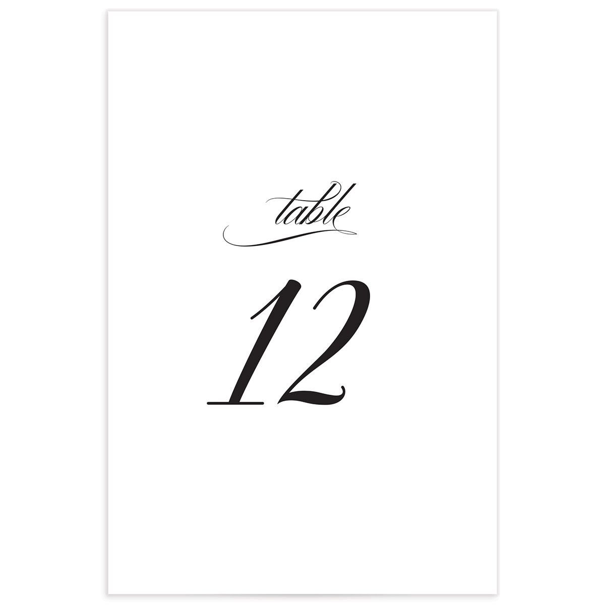 Elegant Cursive Table Numbers front in Midnight