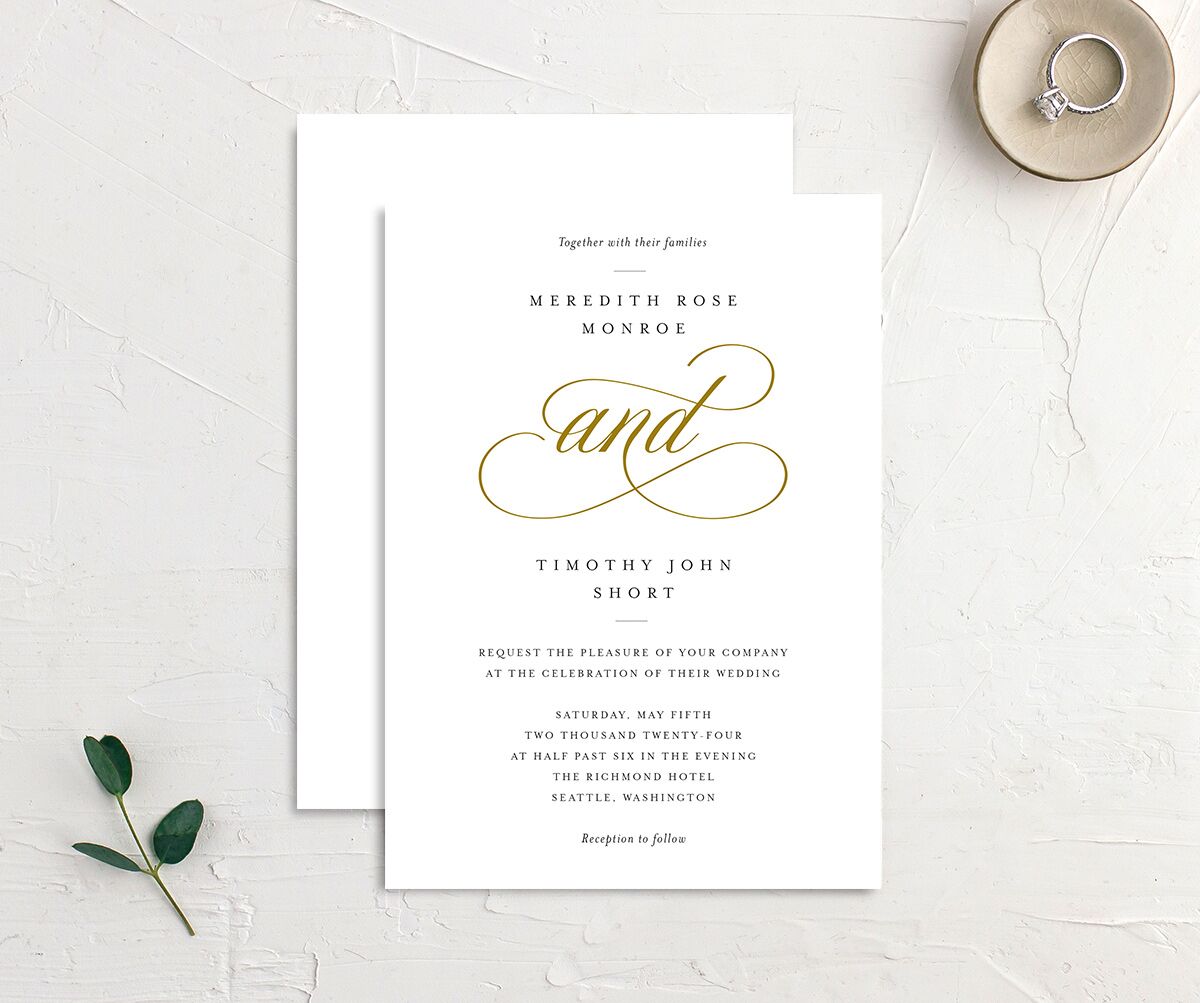 Delicate Embellishment Wedding Invitations front-and-back in Dijon