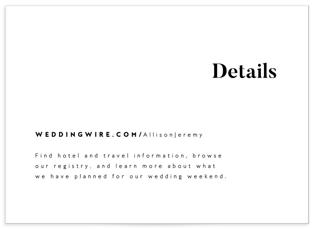 Modern Bold Wedding Enclosure Cards front in Pure White