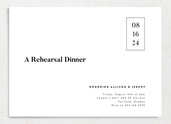 Modern Bold Rehearsal Dinner Invitations front in Pure White