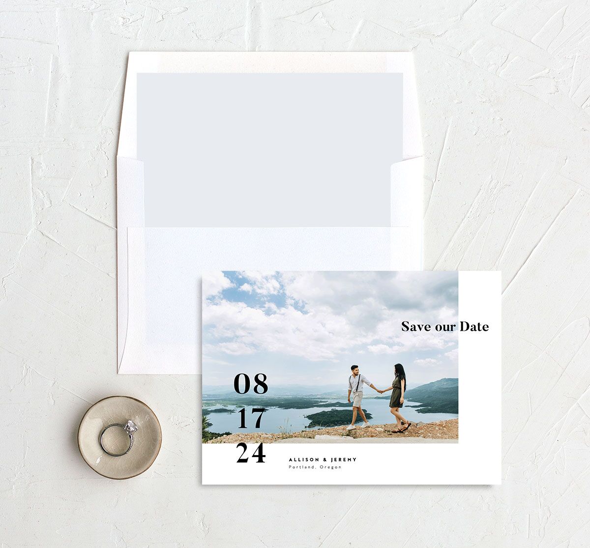 Modern Bold Save the Date Cards envelope-and-liner in Pure White