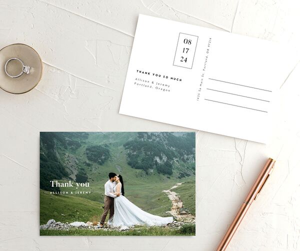 Modern Bold Thank You Postcards front-and-back in Pure White