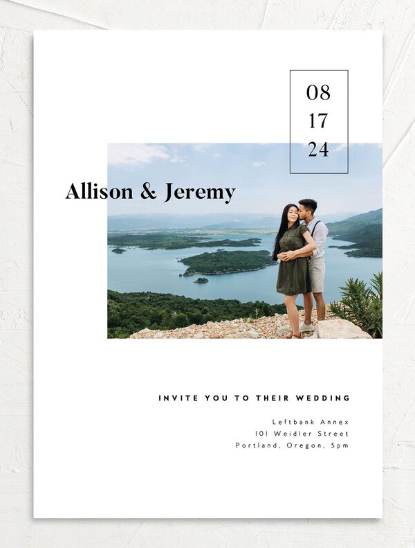 Modern Bold Wedding Invitations front in Pure White