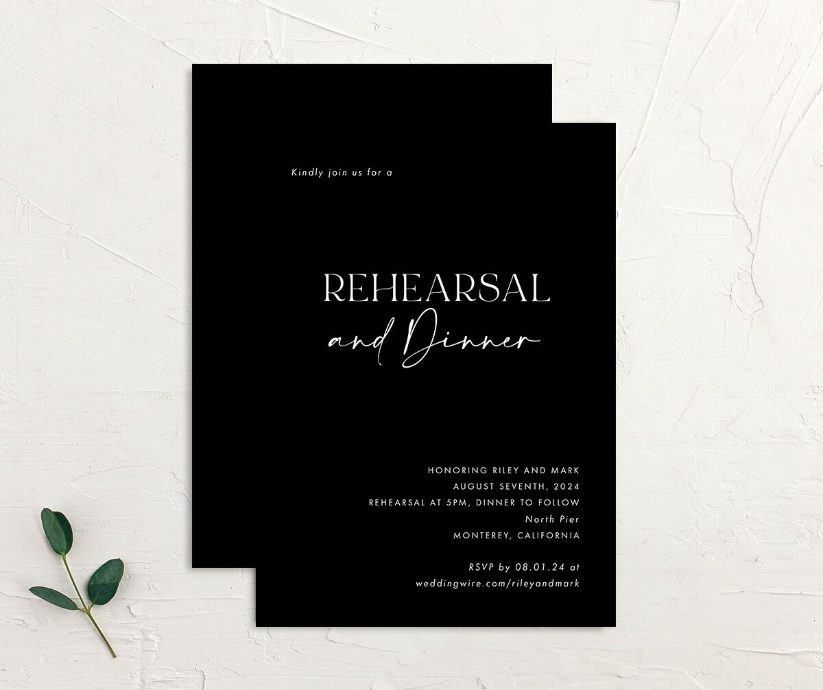 Timeless Bold Rehearsal Dinner Invitations front-and-back in Midnight
