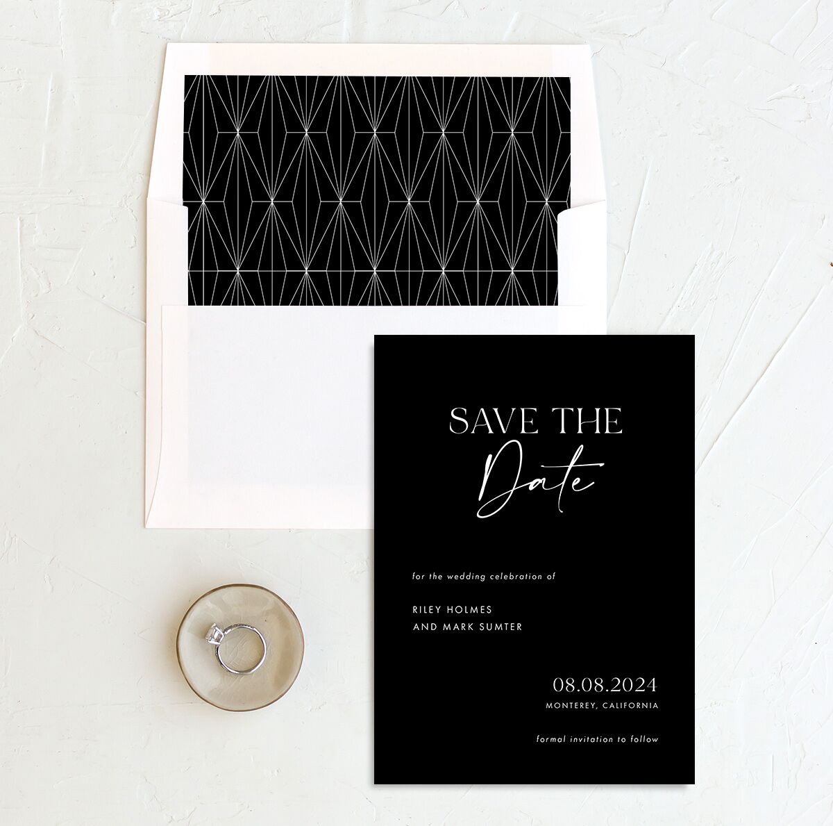 Timeless Bold Save the Date Cards envelope-and-liner in Midnight