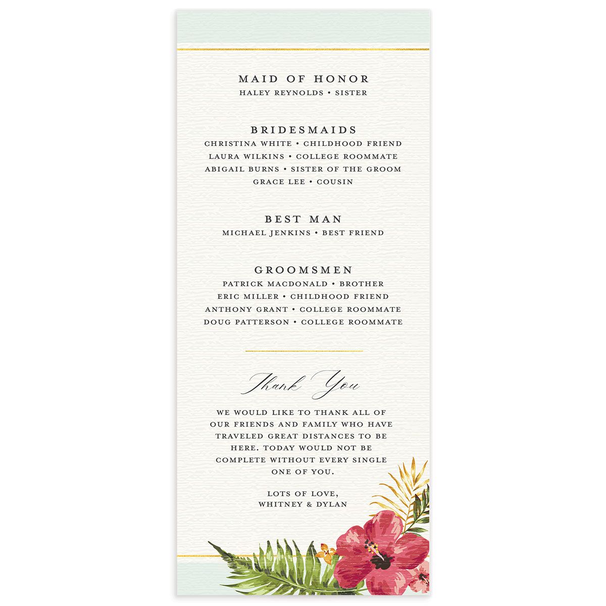 Tropical Bloom Wedding Programs back in Turquoise