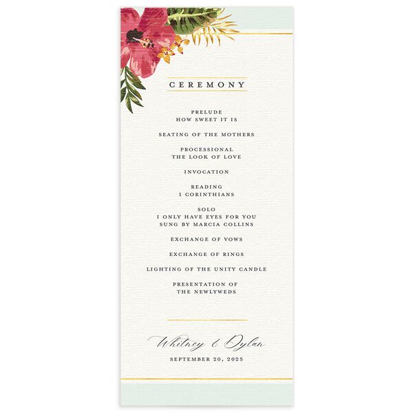 Tropical Bloom Wedding Programs front in Turquoise