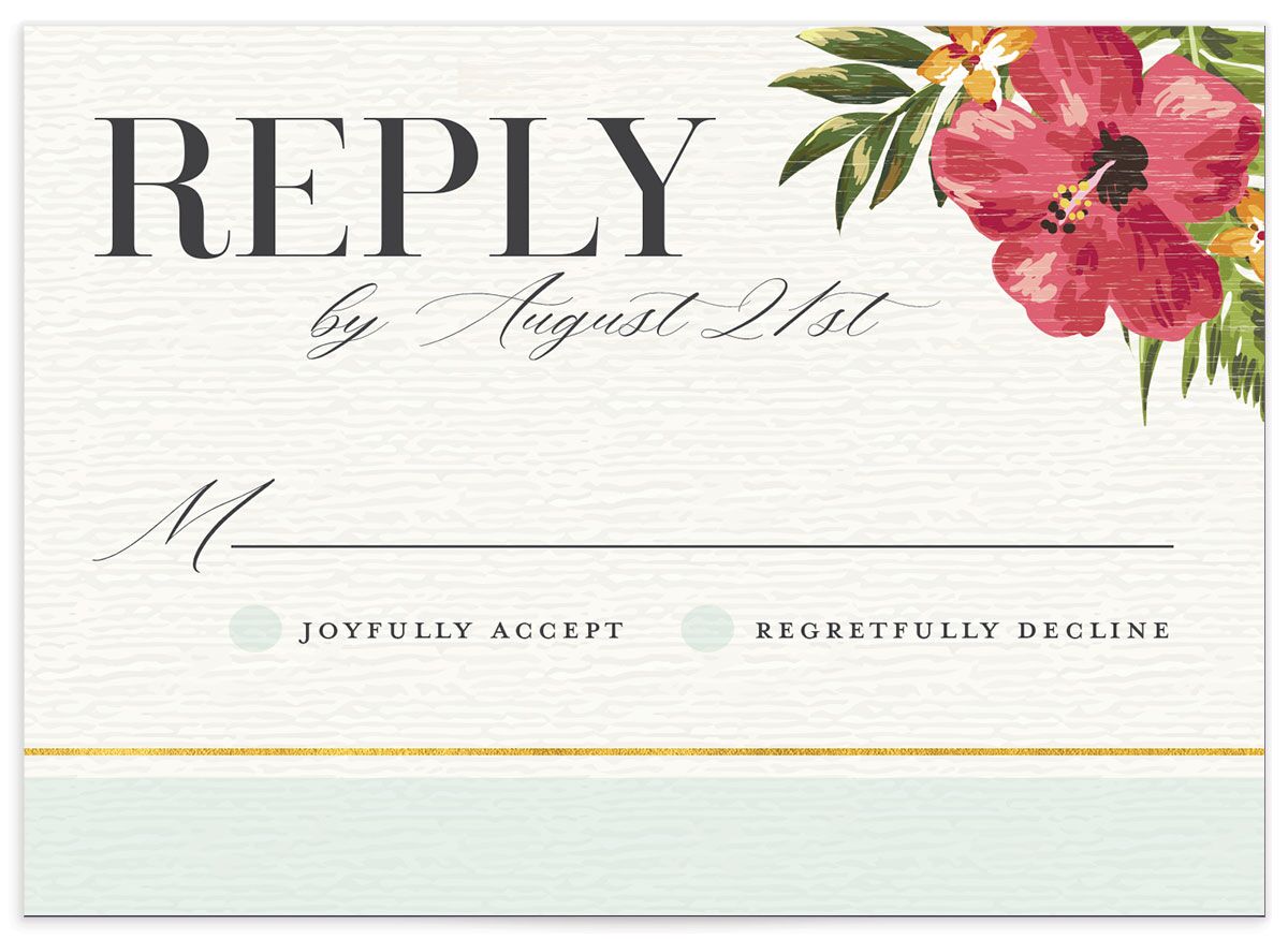 Tropical Bloom Wedding Response Cards front in Turquoise