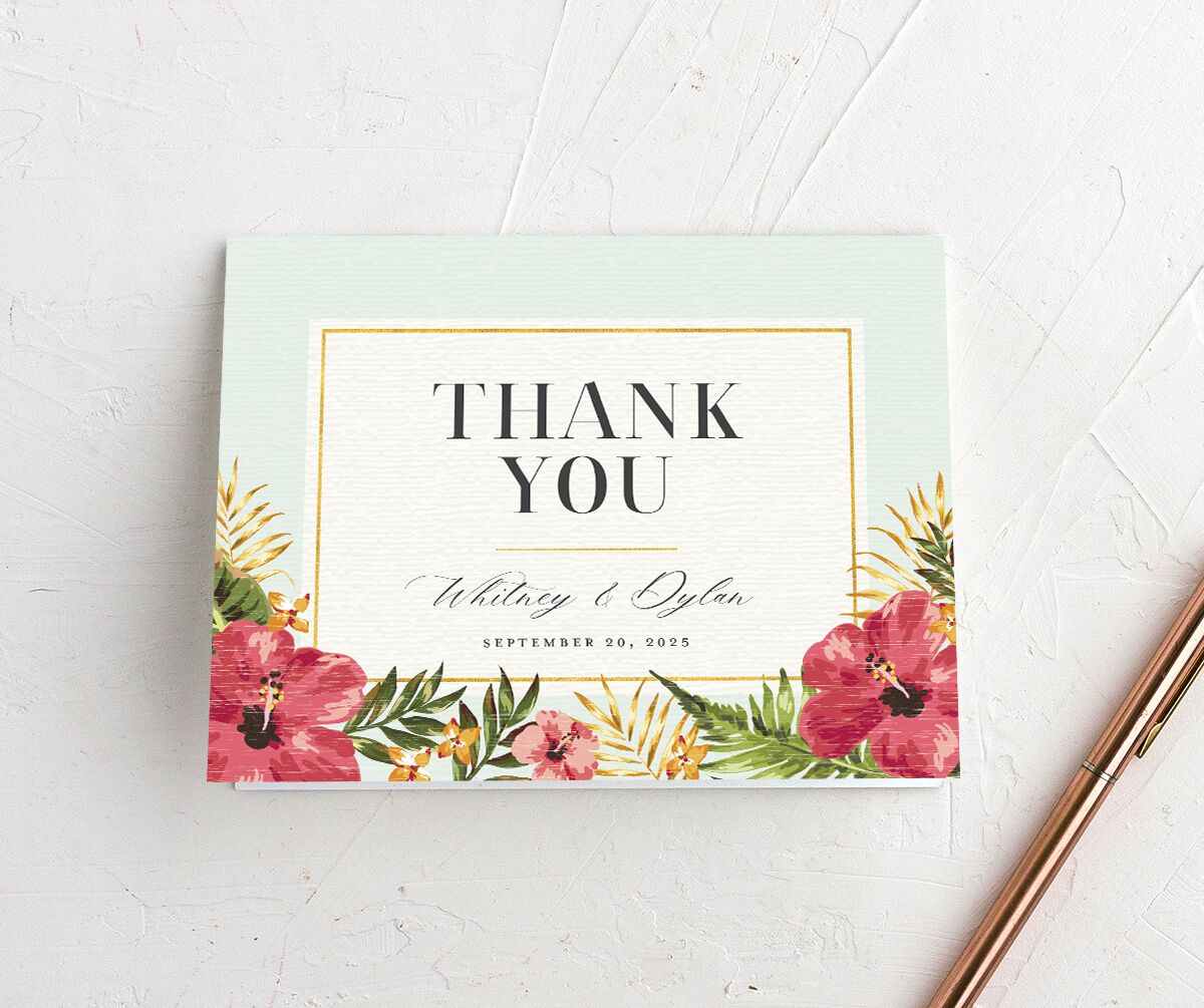 Tropical Bloom Thank You Cards front in Turquoise