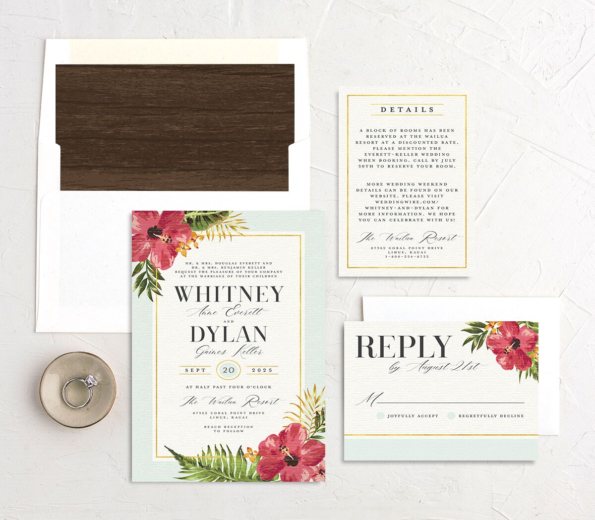 Tropical Bloom Wedding Invitations suite in Turquoise