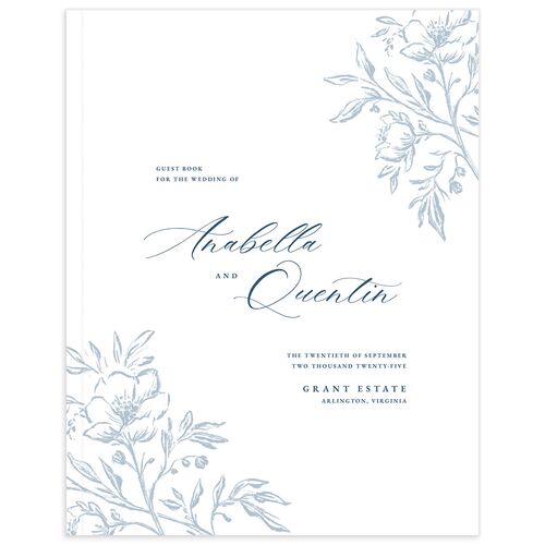 Delicate Blooms Wedding Guest Book - French Blue